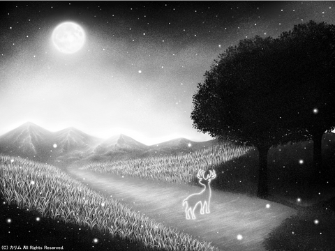 「シルエットアート風景」07「月夜とトナカイと。」(モノクロ）